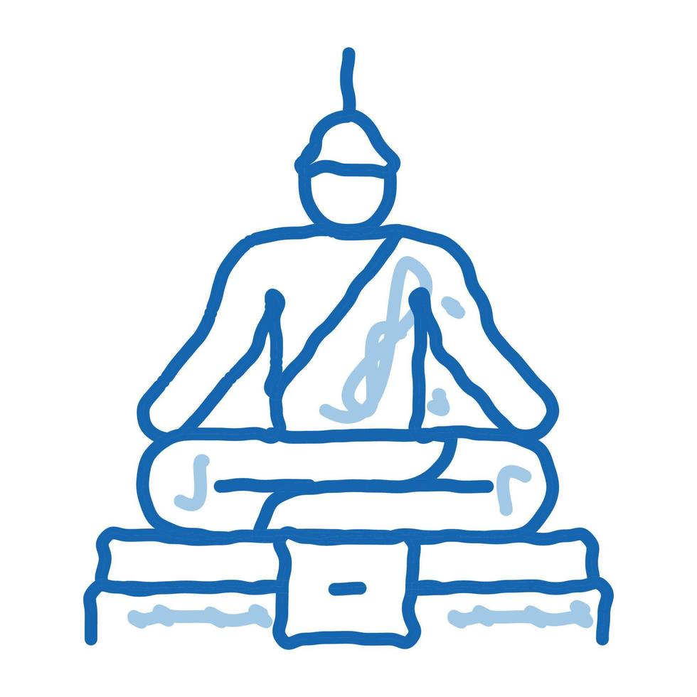 bouddha thai religion statue doodle icône illustration dessinée à la main vecteur