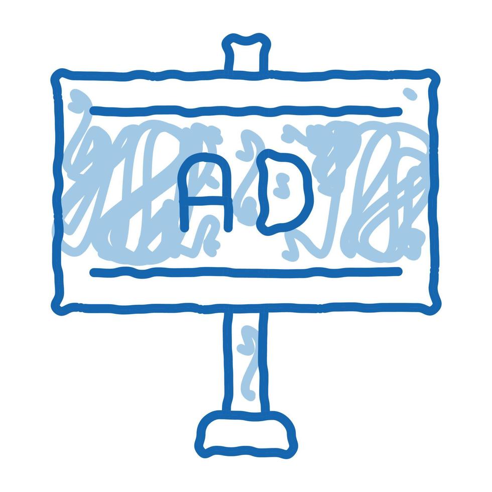 panneau d'affichage monté sur poteau doodle icône illustration dessinée à la main vecteur
