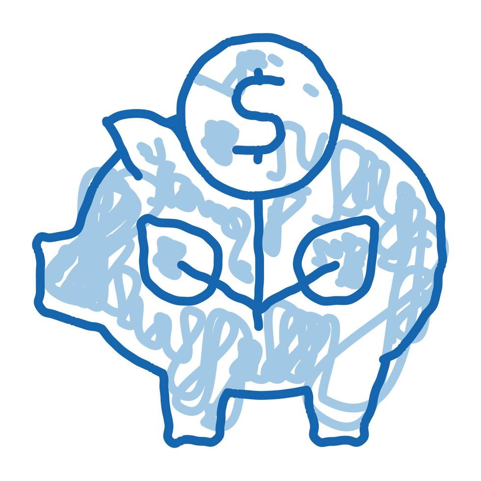 cochon tirelire doodle icône illustration dessinée à la main vecteur