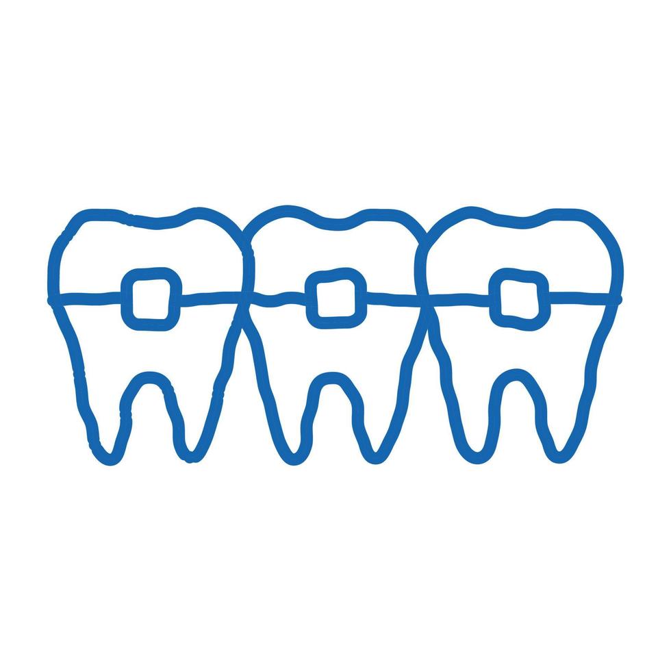 dentiste stomatologie dents accolades doodle icône illustration dessinée à la main vecteur