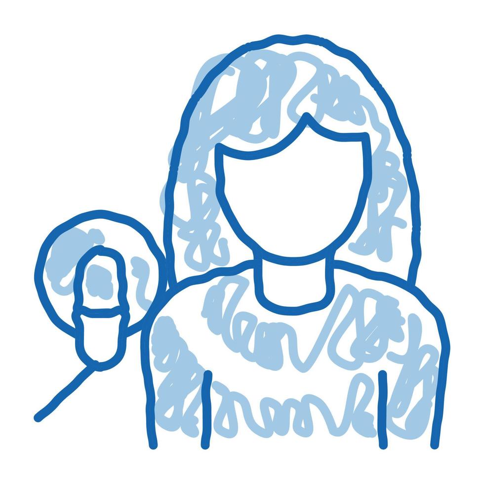 femme avec microphone doodle icône illustration dessinée à la main vecteur