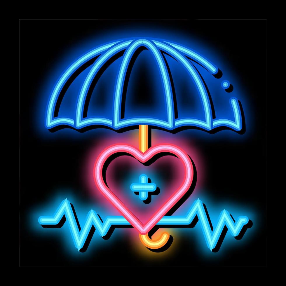 coeur cardio et parapluie néon lueur icône illustration vecteur