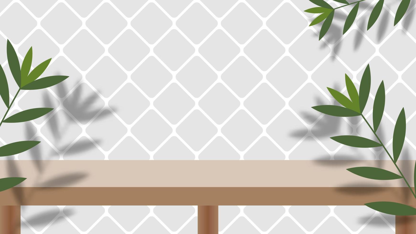 table en bois avec feuille verte nature et ombre sur fond blanc. illustration vectorielle. ep 10. vecteur