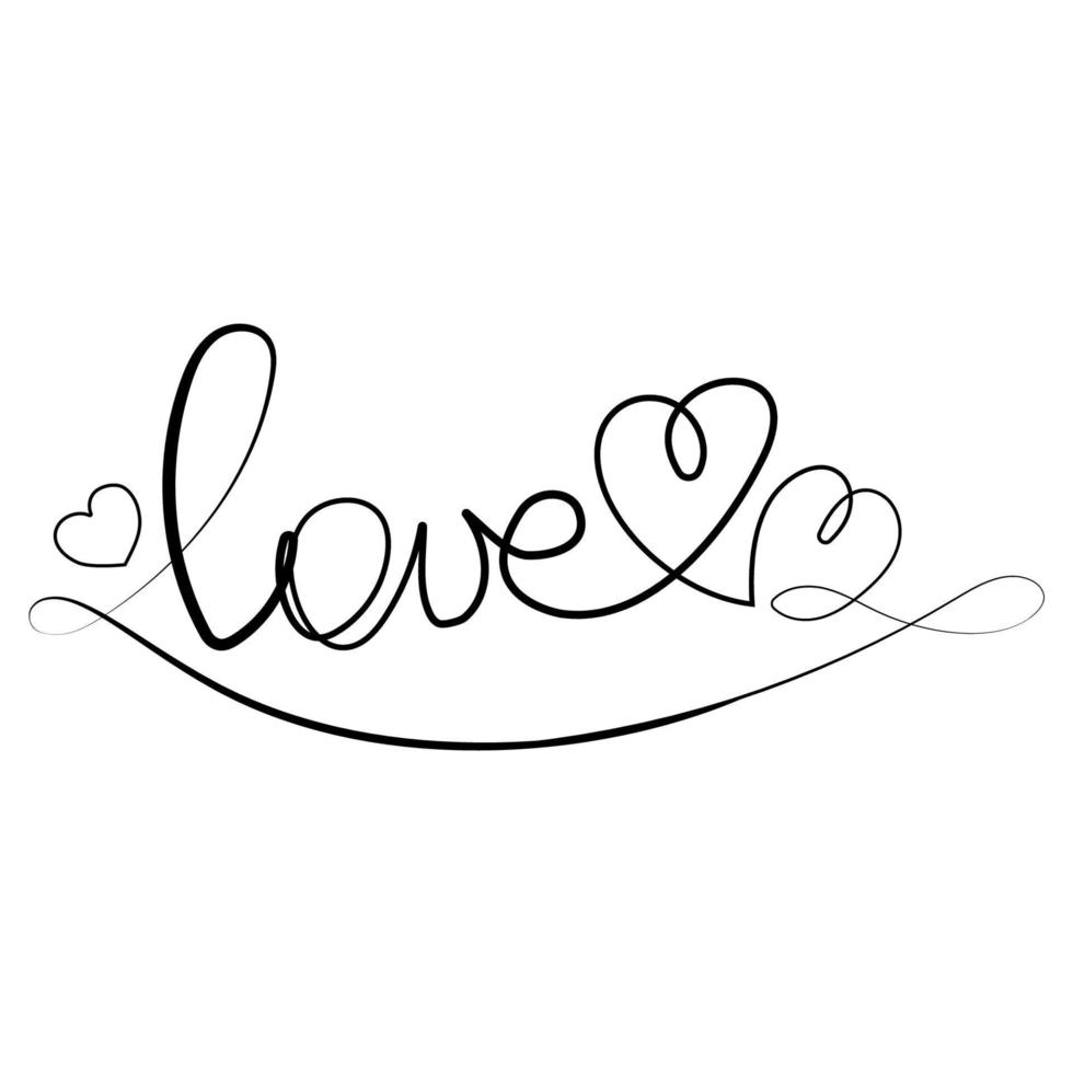 script en ligne continue texte cursif amour avec coeurs vecteur doublure illustration.lettrage pour affiche, carte, bannière saint valentin, mariage.