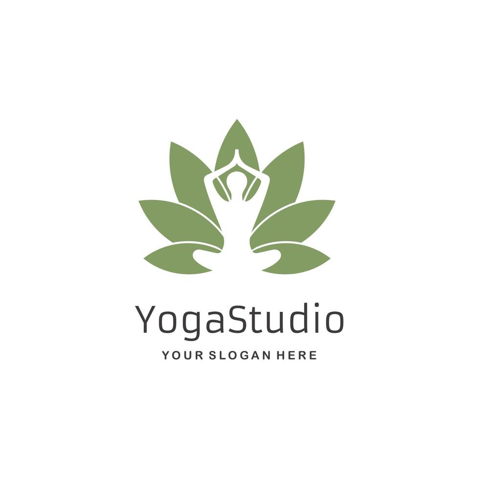 logo d'icône de silhouette de studio de yoga. illustration isolée de conception de lotus plat vecteur