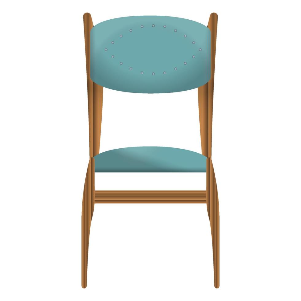 vue de face de chaise en bois foncé dans un style réaliste. assise turquoise. conception de meubles en bois pour la maison. illustration vectorielle colorée sur fond blanc. vecteur