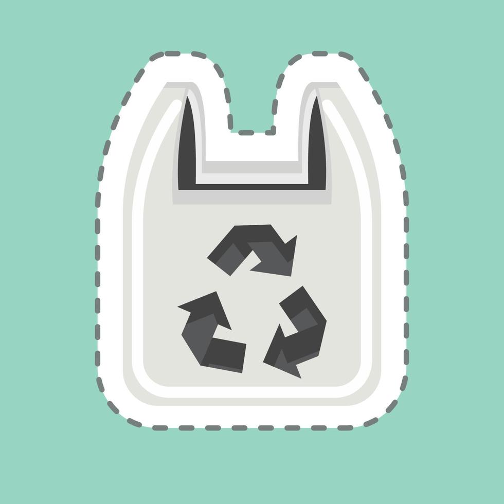 sac en plastique recyclé découpé en ligne d'autocollants. lié au symbole de l'environnement. simple illustration. conservation. Terre. faire le ménage vecteur