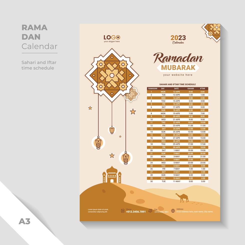 Conception De Flyer Calendrier Ramadan 2023 Temps Modifiable Conception  Verte