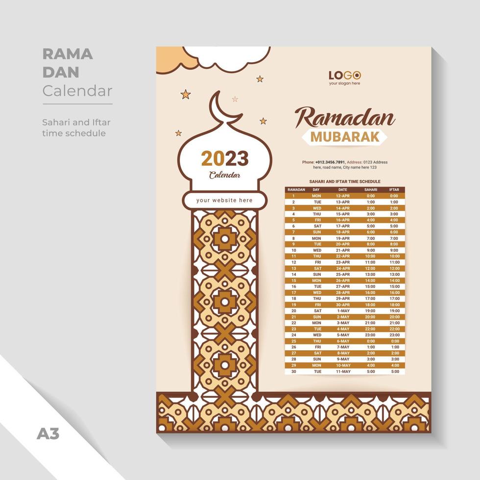 Modèle De Calendrier Plat Ramadan