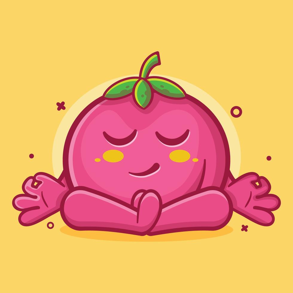 mascotte de personnage de fruit de pêche calme avec pose de méditation yoga dessin animé isolé dans un style plat vecteur