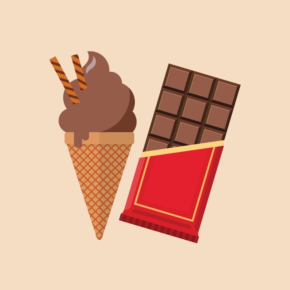 glace au chocolat avec tablette de chocolat vecteur