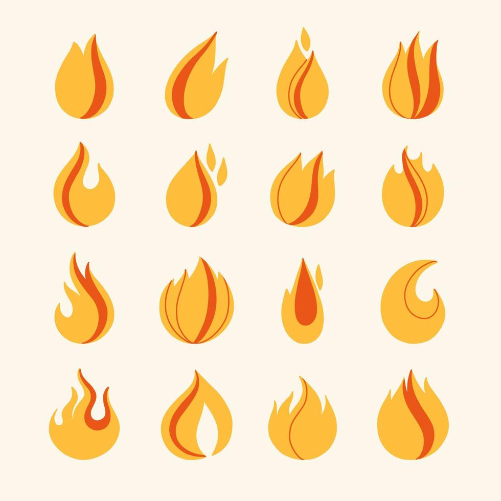 flammes de feu, ensemble d'éléments d'icône, pictogrammes de forme simple vecteur