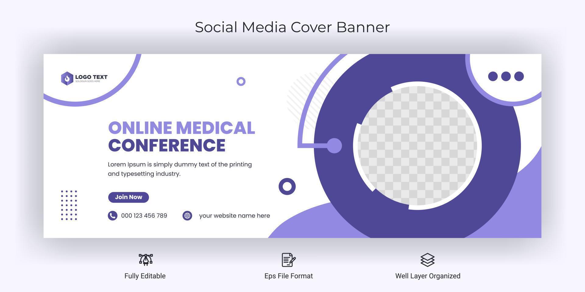conférence médicale en ligne publication sur les médias sociaux modèle de bannière de couverture facebook vecteur