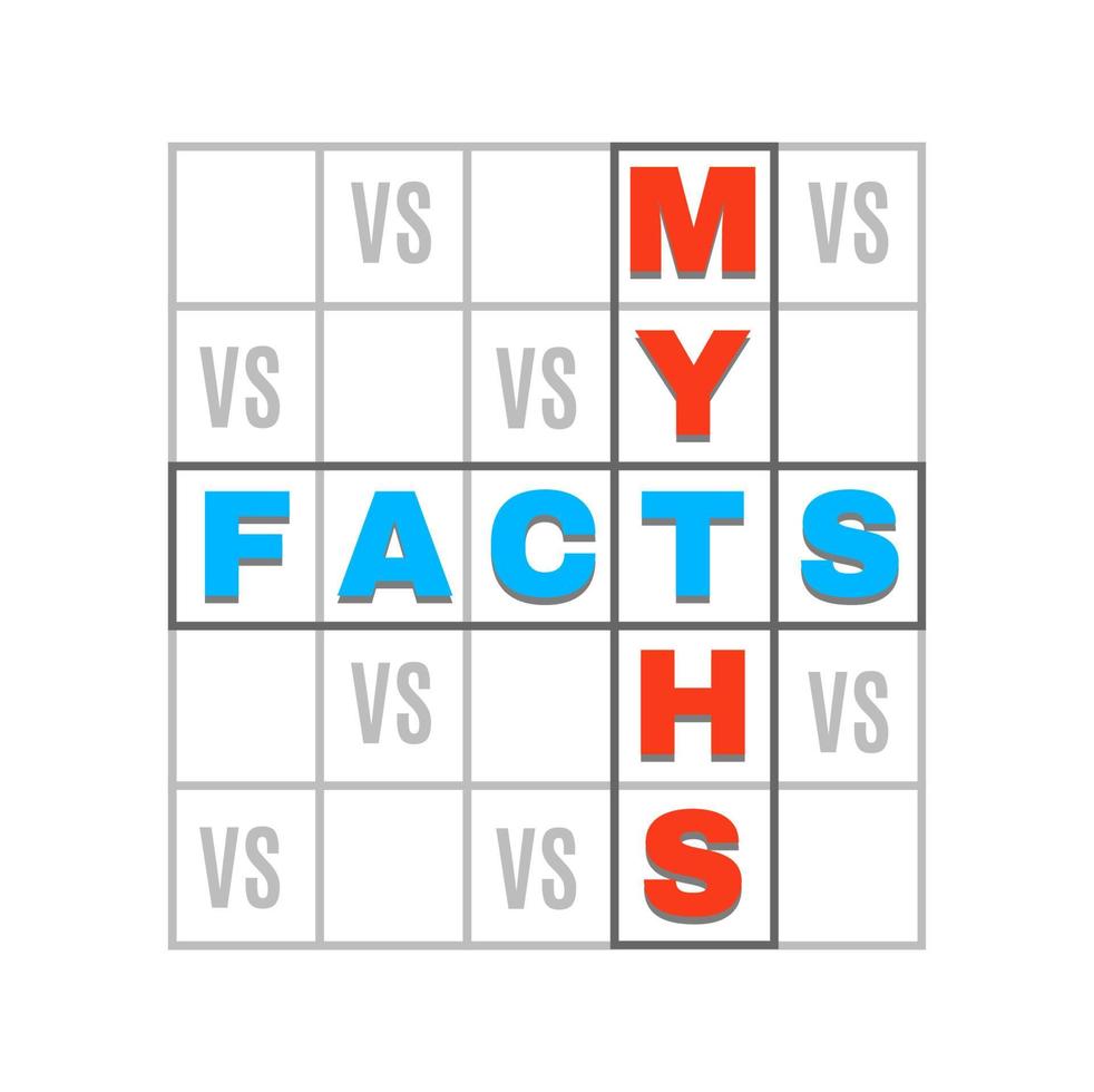 icône mythes vs faits. grille de mots croisés vrai ou faux vecteur