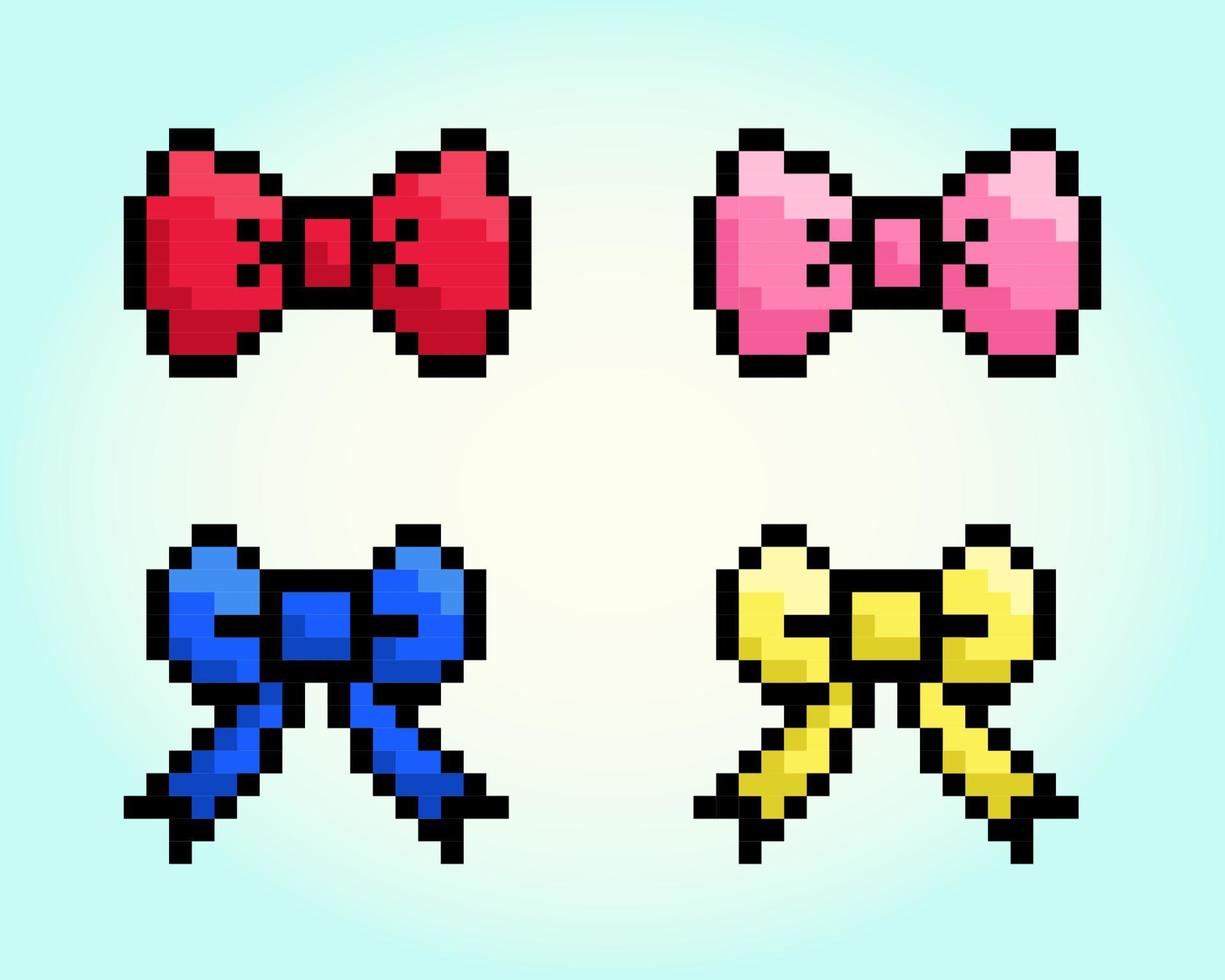 Pixel 8 bits de rubans cadeaux colorés. accessoires pour les actifs de jeu et les motifs de point de croix dans les illustrations vectorielles. vecteur