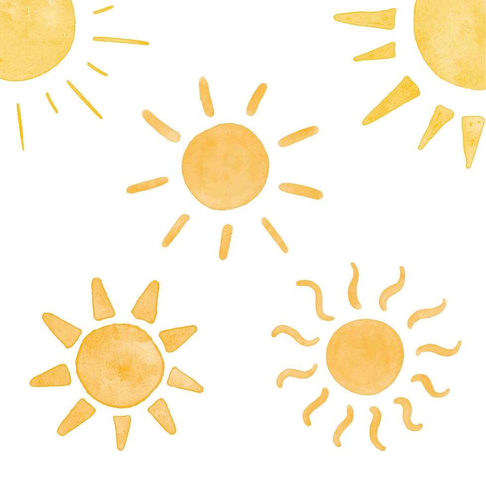 encre jaune temps brillant soleil set vector illustration style aquarelle.