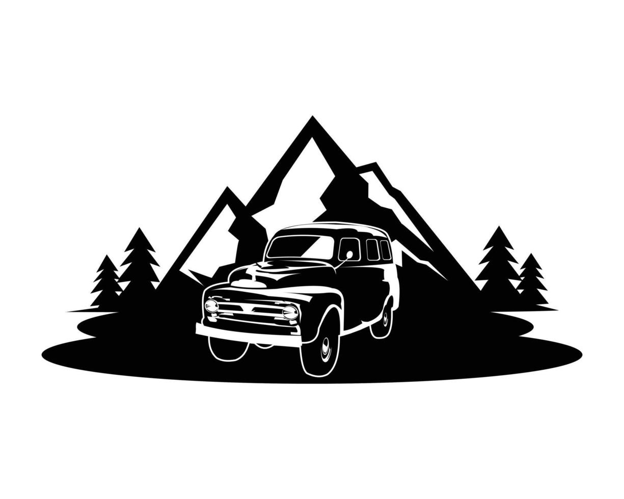 1951 ford camion logo silhouette. conception de vecteur de camion premium avec vue imprenable sur le ciel. idéal pour l'insigne, l'emblème, l'icône, la conception d'autocollants, l'industrie du camionnage. disponible eps 10.