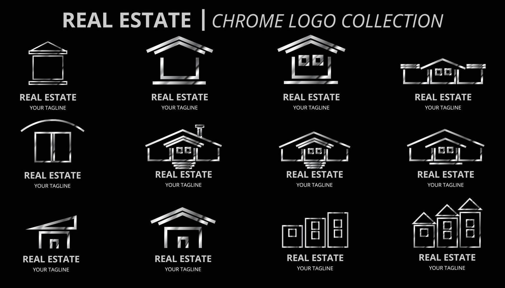 collection de logos immobiliers chrome vecteur