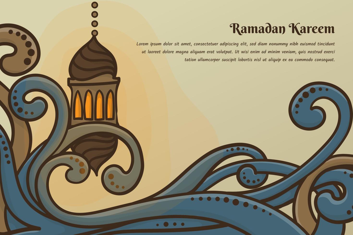 fond floral en dessin animé dessiné à la main avec lanterne pour ramadan kareem ou modèle islamique vecteur