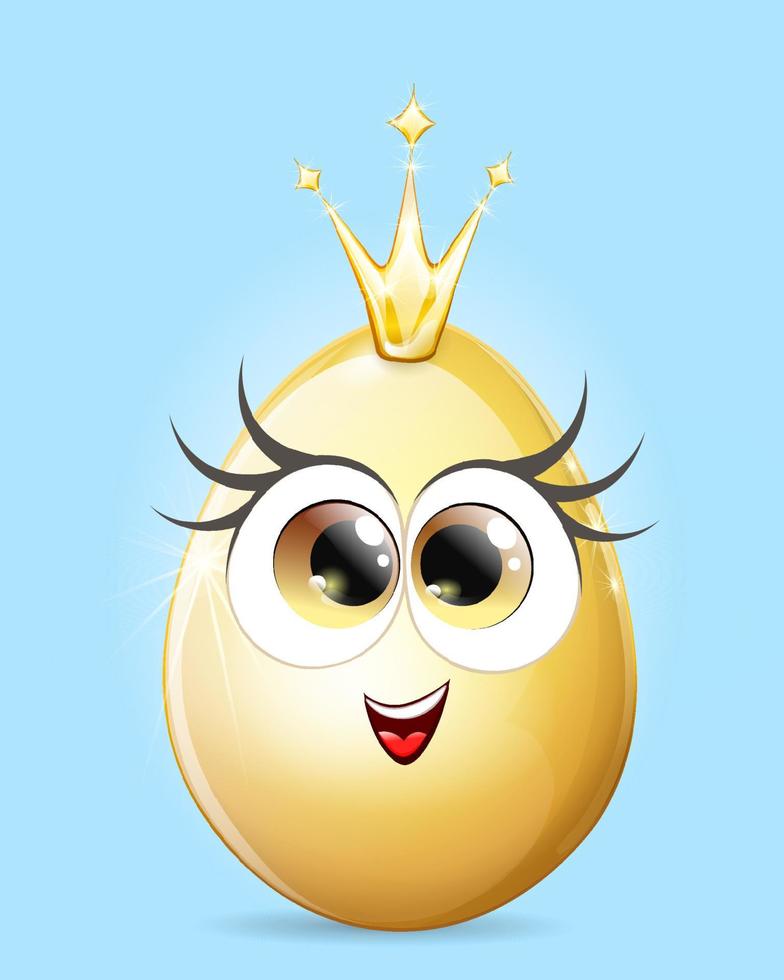 drôle de princesse aux oeufs de pâques dorés avec une couronne brillante et souriante vecteur