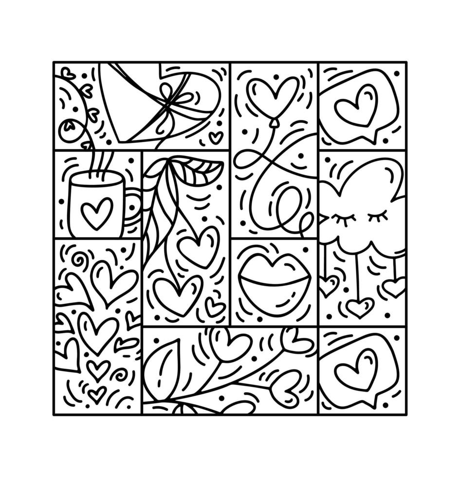 valentines logo vecteur modèle sans couture amour, lèvres, coeur et nuage. constructeur monoline dessiné à la main pour carte de voeux romantique