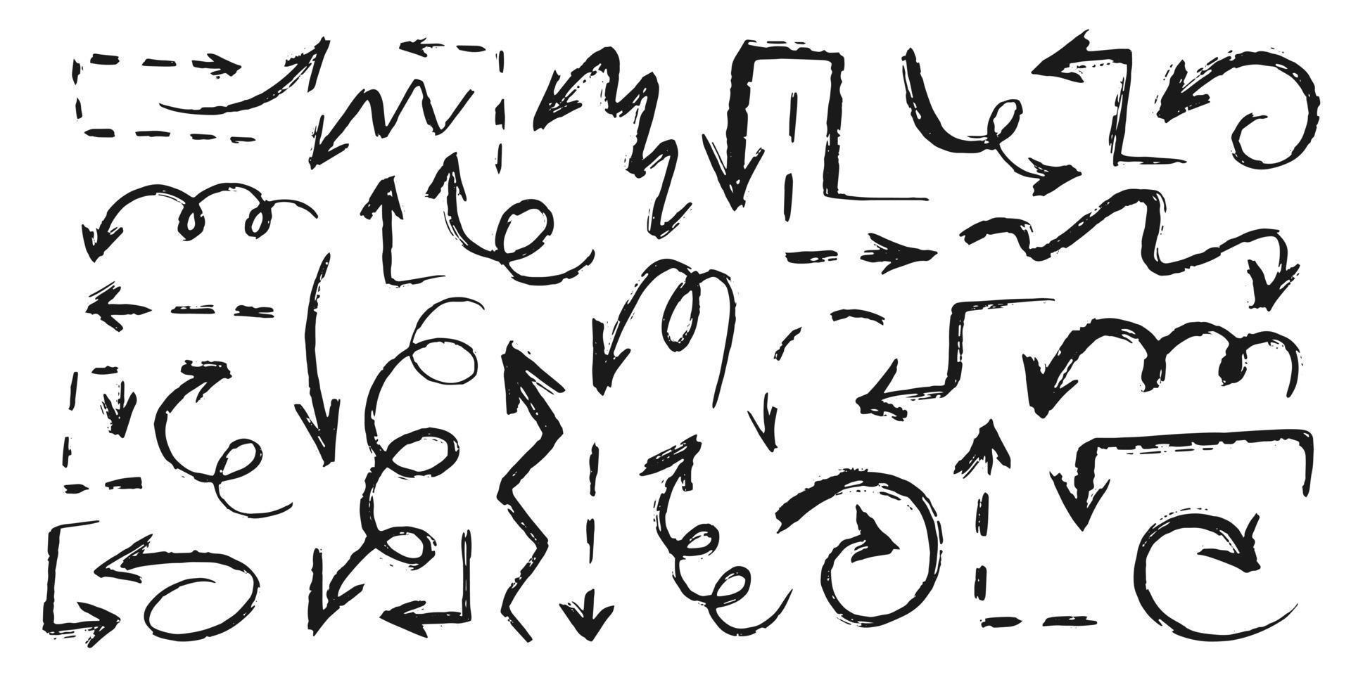 ensemble d'icônes vectorielles flèche dessinées à la main. conception de flèche de croquis pour le plan d'affaires et l'éducation vecteur