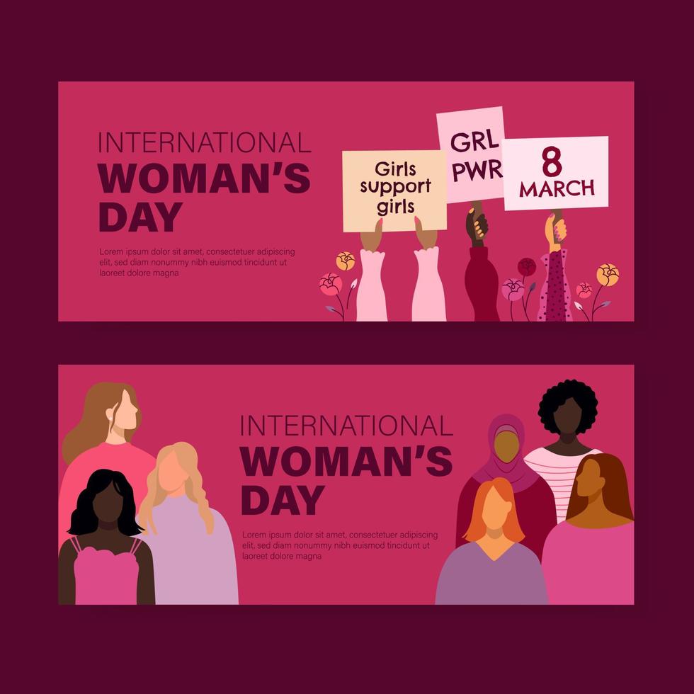 journée internationale de la femme. Journée de l'égalité des femmes. illustration vectorielle de femmes d'âge, de races et de professions diverses. vecteur