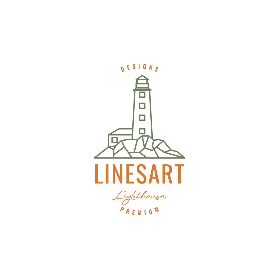 phare océan mer éclairage ligne art style hipster vintage logo design vecteur icône illustration modèle