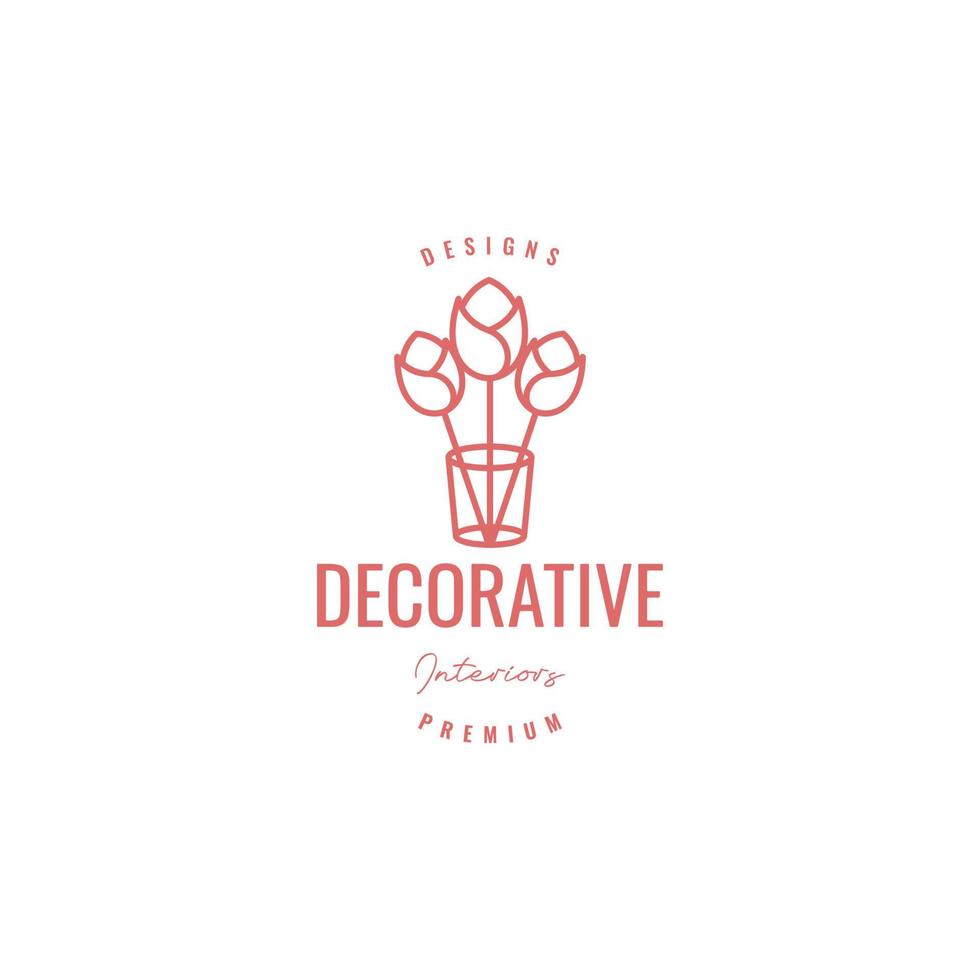 plante fleurs table décor verre beauté intérieur minimaliste ligne hipster logo design vecteur icône illustration modèle