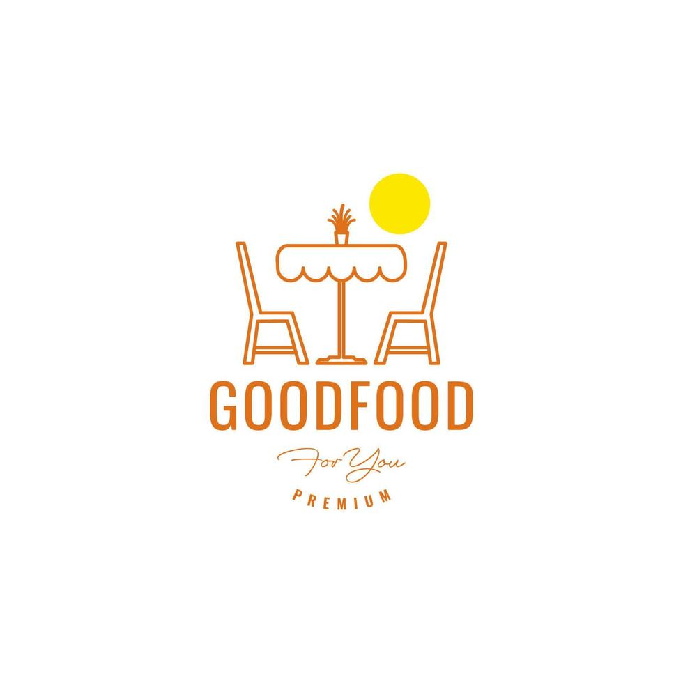 repas de l'après-midi avec chaise de table nourriture romantique logo design vecteur icône illustration modèle