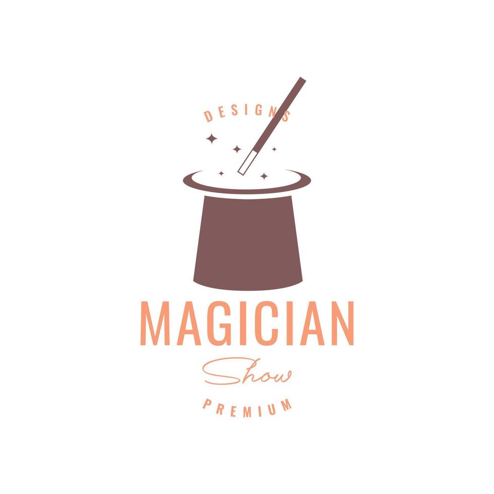 chapeau magique bâton étoiles spectacle de magicien divertir logo design vecteur icône illustration modèle