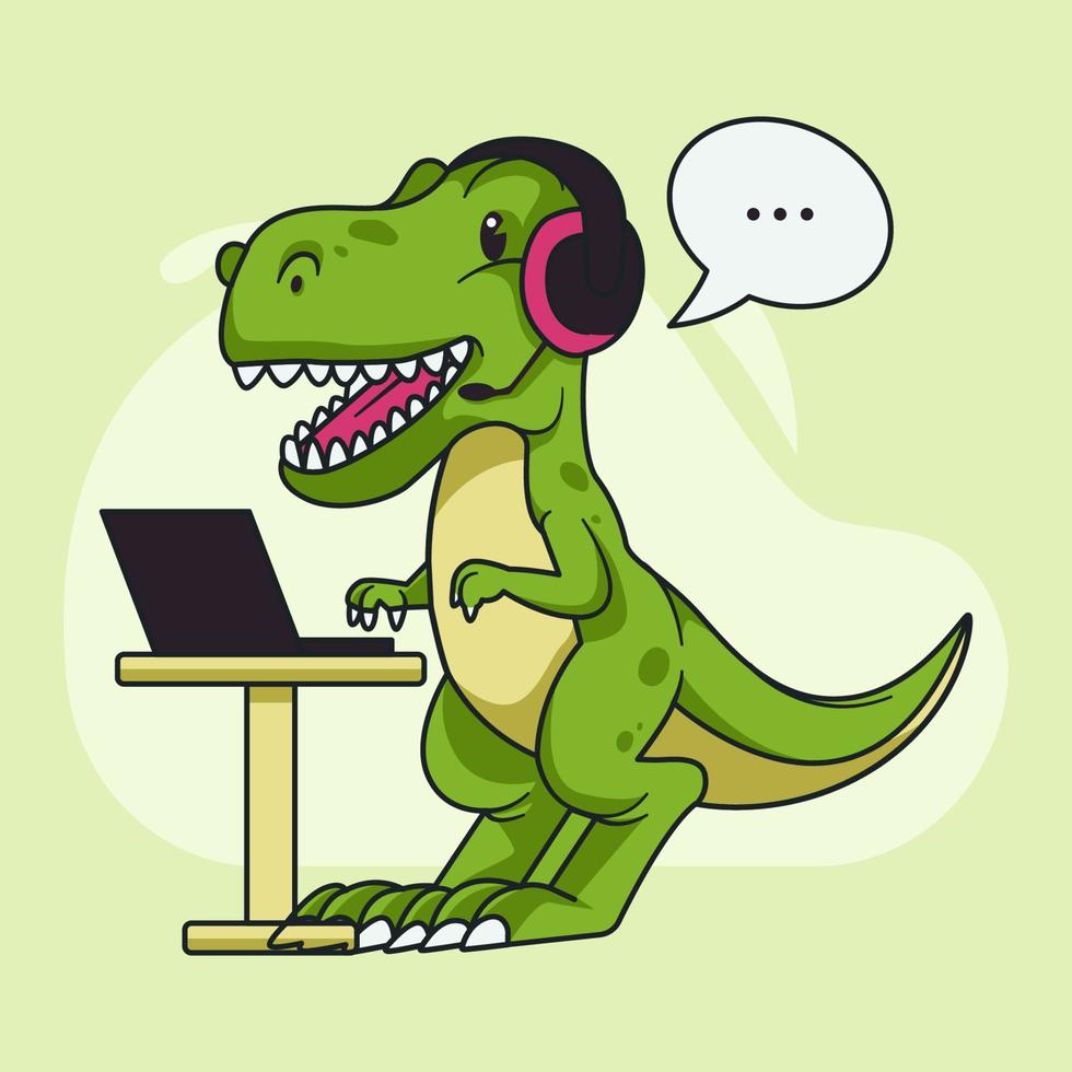 illustration de conception de logo de mascotte de dinosaure. tyrannosaure t-rex en tant qu'opérateur et service client. vecteur