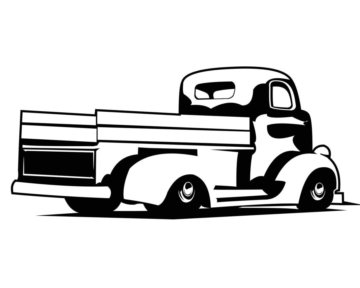 Silhouette de logo de camion chevy coe des années 1940. conception de vecteur haut de gamme. fond blanc isolé montrant par derrière. idéal pour l'industrie des badges, des emblèmes, des icônes et du camionnage. disponible eps 10.