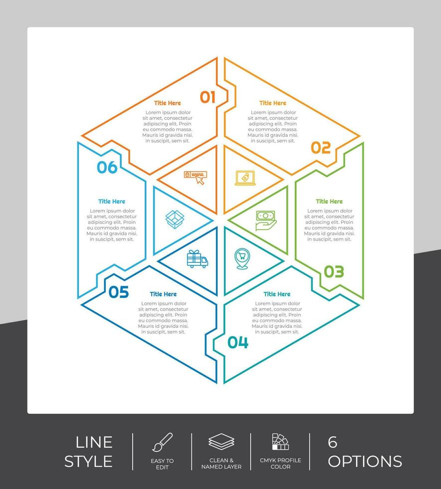 la conception vectorielle infographique avec 6 options peut être utilisée pour le flux de travail, la présentation et à des fins commerciales. vecteur