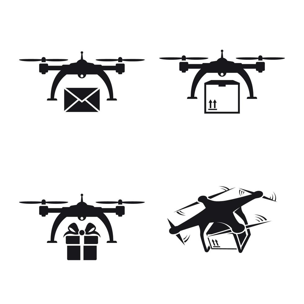 icônes de livraison de drones. noir sur fond blanc vecteur