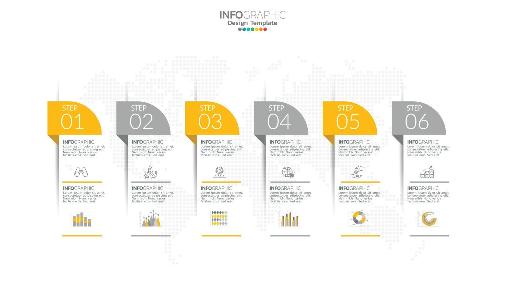 le vecteur infographique de la chronologie avec 6 étapes peut être utilisé pour la conception Web du rapport annuel du diagramme de mise en page du flux de travail.