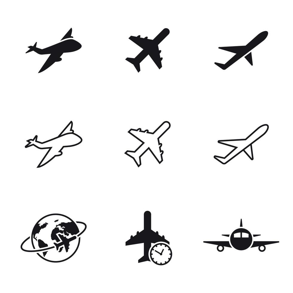 ensemble d'icônes d'avion. noir sur fond blanc vecteur