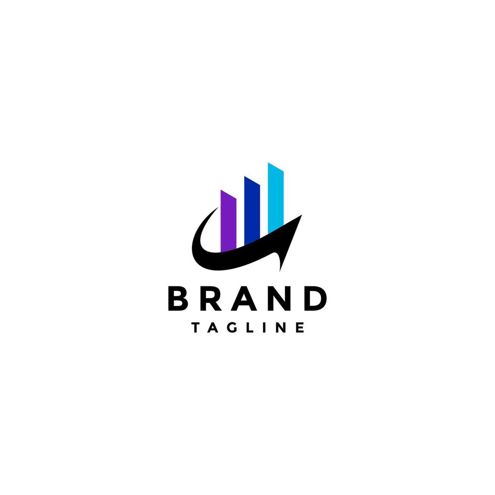 création de logo de graphique à barres de profit minimaliste. création de logo sur la technologie marketing illustrée dans un graphique à barres de couleur et une flèche vers le haut. vecteur