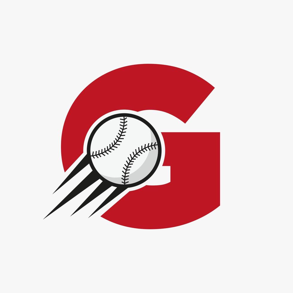 lettre initiale g concept de logo de baseball avec modèle vectoriel d'icône de baseball en mouvement