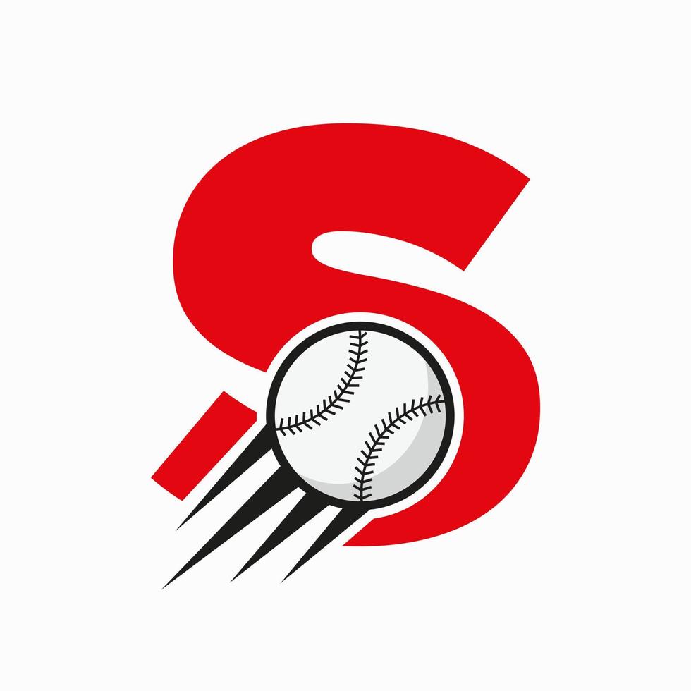 concept de logo de baseball lettre initiale s avec modèle vectoriel d'icône de baseball en mouvement