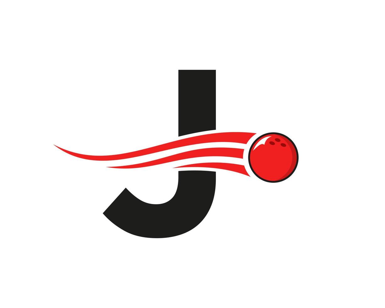 logo de bowling lettre j. symbole de boule de bowling avec modèle de vecteur de boule mobile rouge