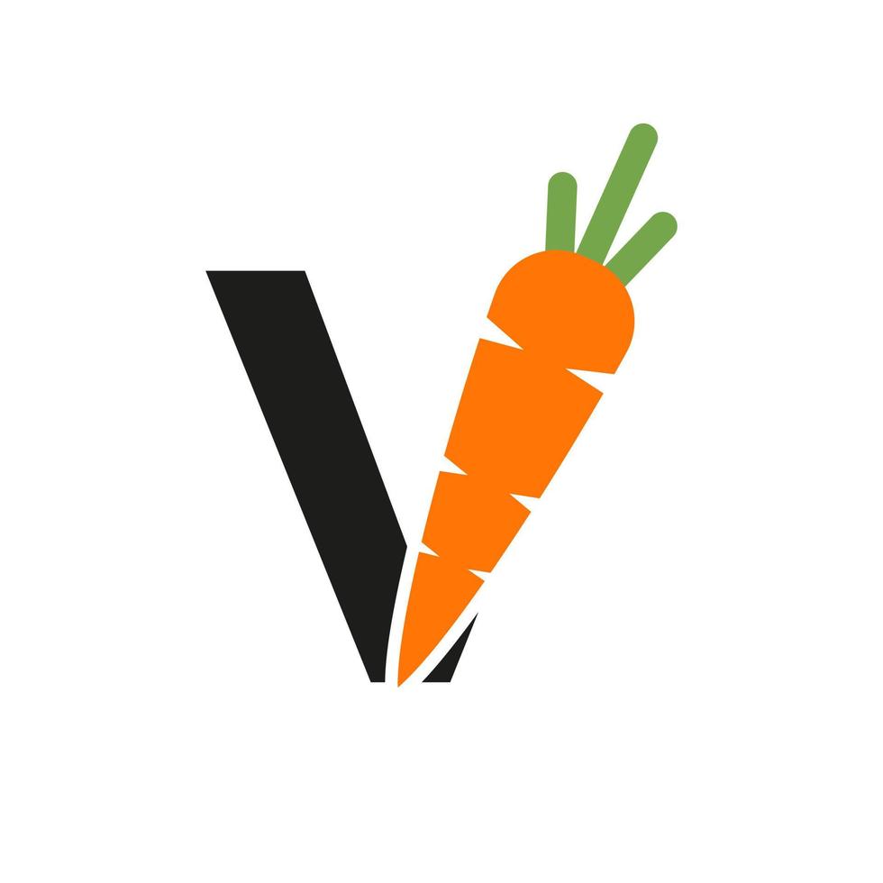 lettre initiale v modèle de vecteur de conception d'icône de carotte. alphabet basé sur le logo de la carotte
