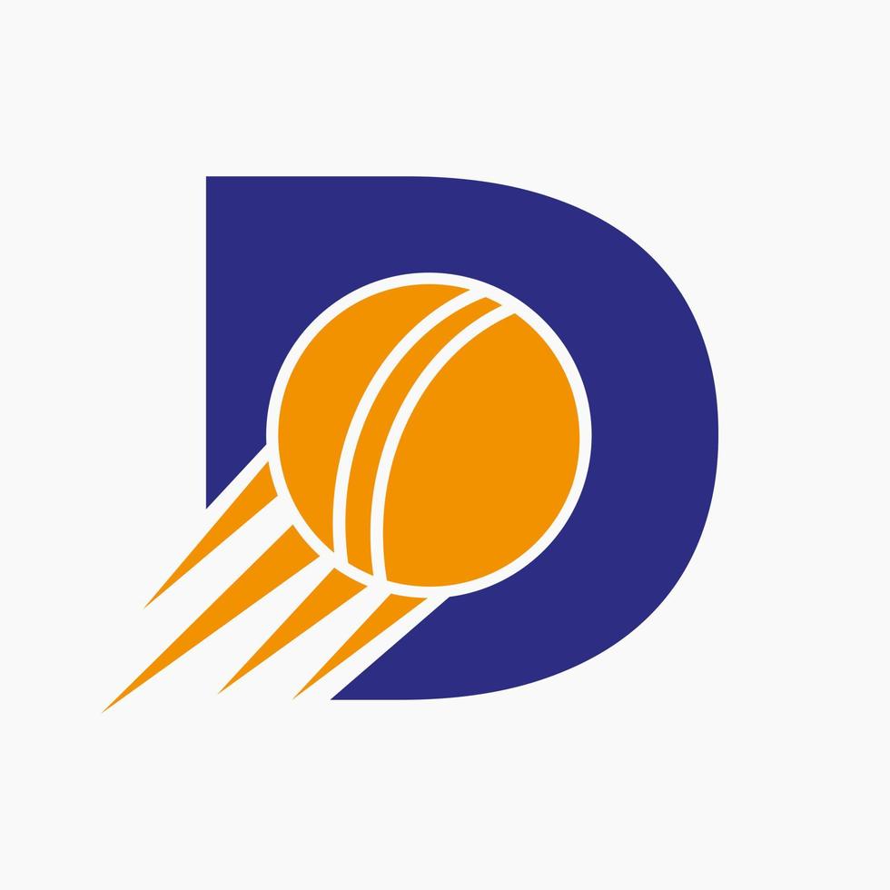 concept de logo de cricket lettre d avec icône de balle de cricket en mouvement. modèle vectoriel de symbole de logo de sport de cricket