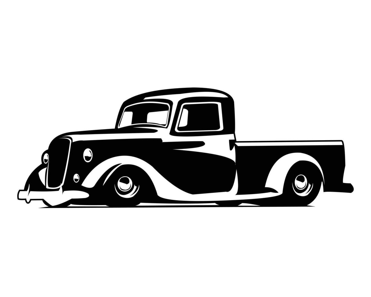 Logo de silhouette de camion de 1935. vue de fond blanc isolé de côté. idéal pour les badges, emblèmes, icônes, autocollants design, camions industriels. disponible eps 10. vecteur