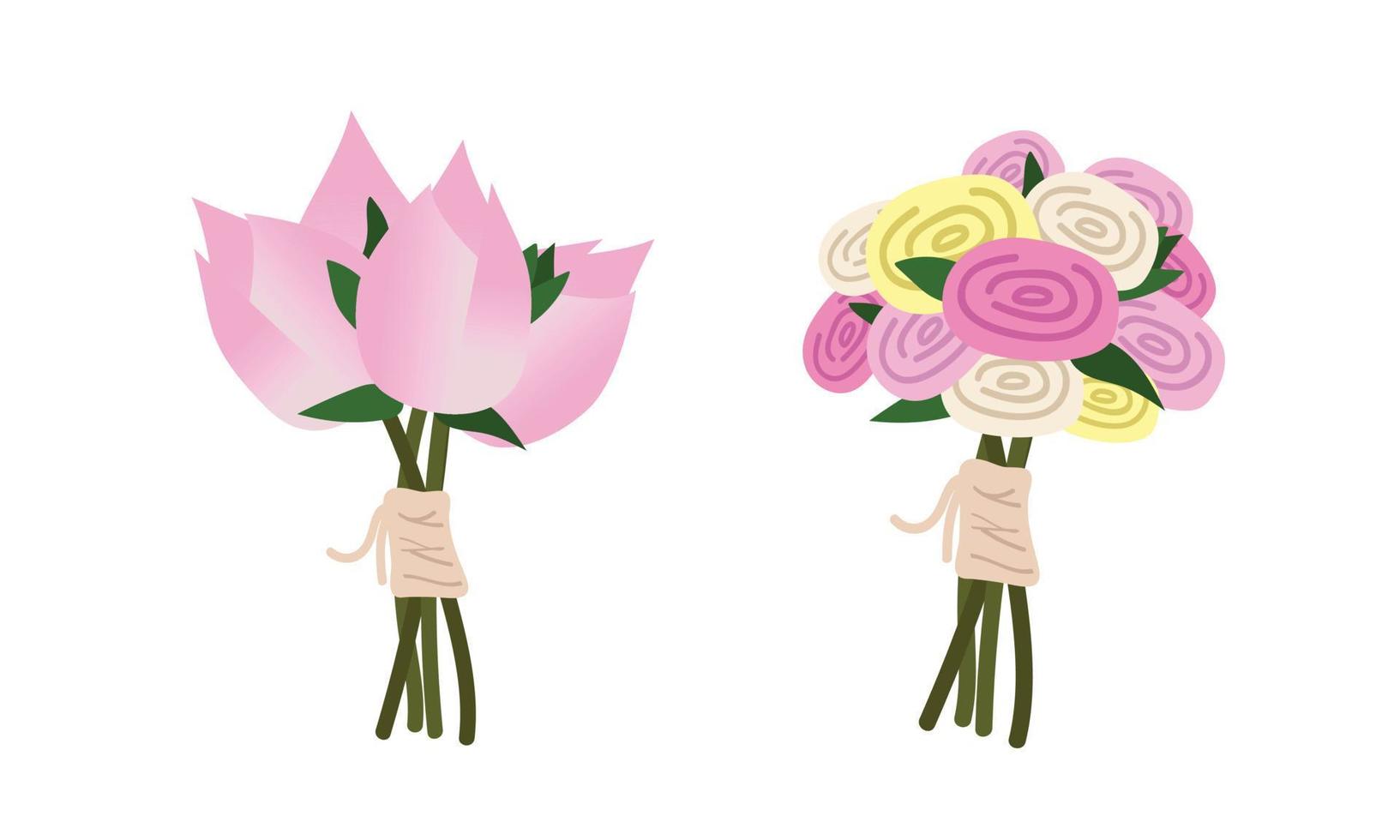 ensemble vectoriel de clipart de bouquets de mariée mariage vietnamien. bouquet de mariage vietnamien illustration vectorielle plane. lotus, style de dessin animé de bouquet de fleurs roses. concept de cérémonie de mariage traditionnel vietnamien
