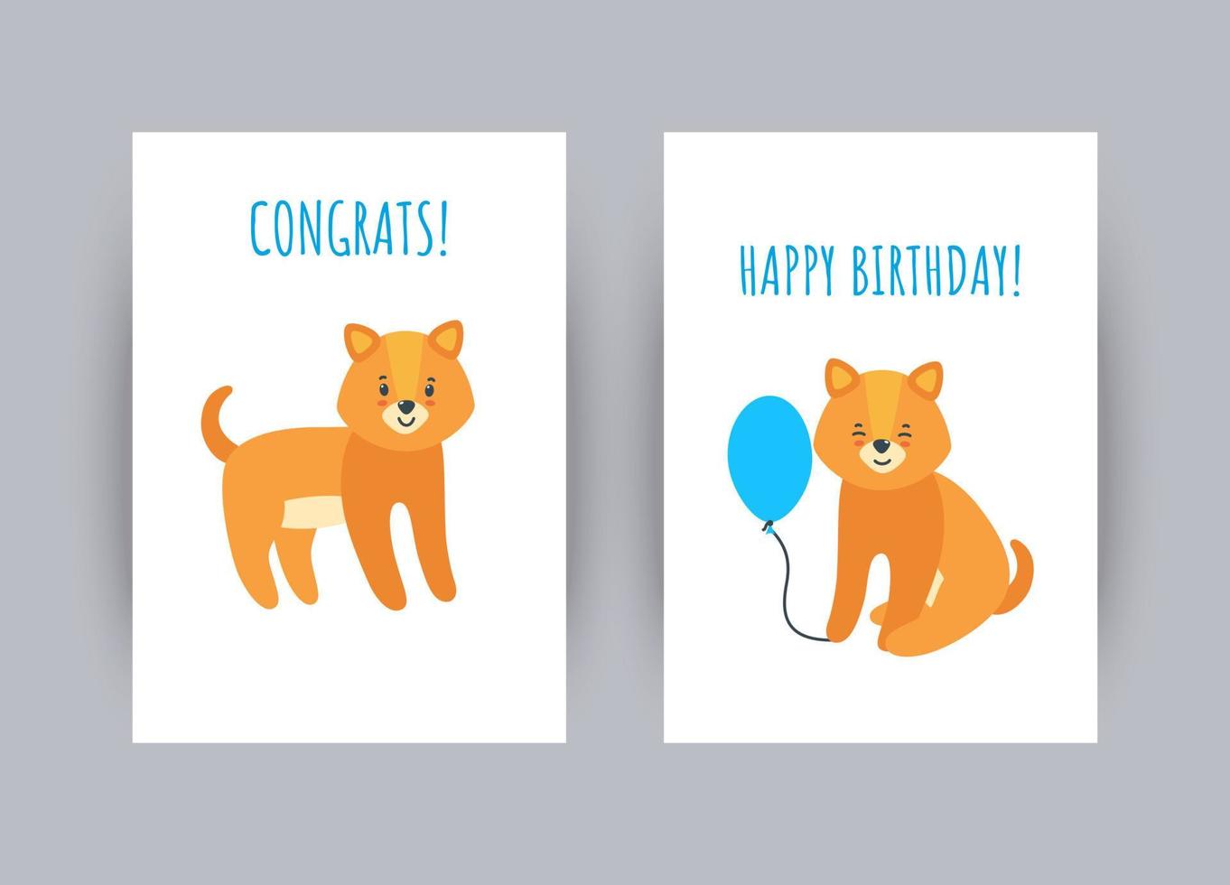 carte de voeux avec des chiots. cartes de joyeux anniversaire avec un personnage de chien mignon. illustration vectorielle vecteur