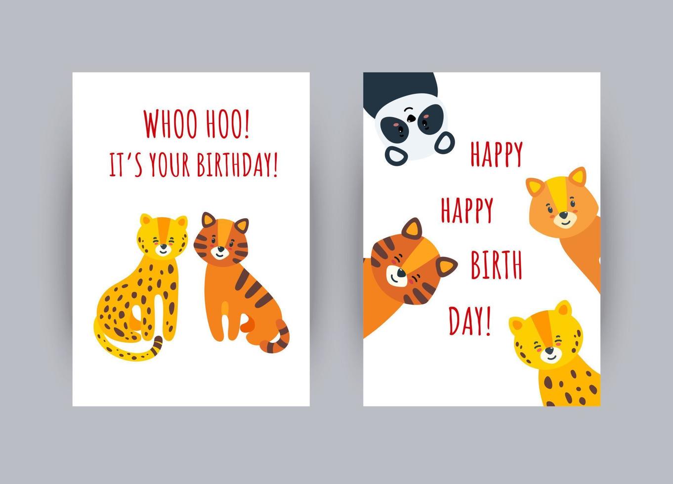 cartes de voeux avec des animaux. cartes de joyeux anniversaire avec des animaux mignons. illustration vectorielle vecteur