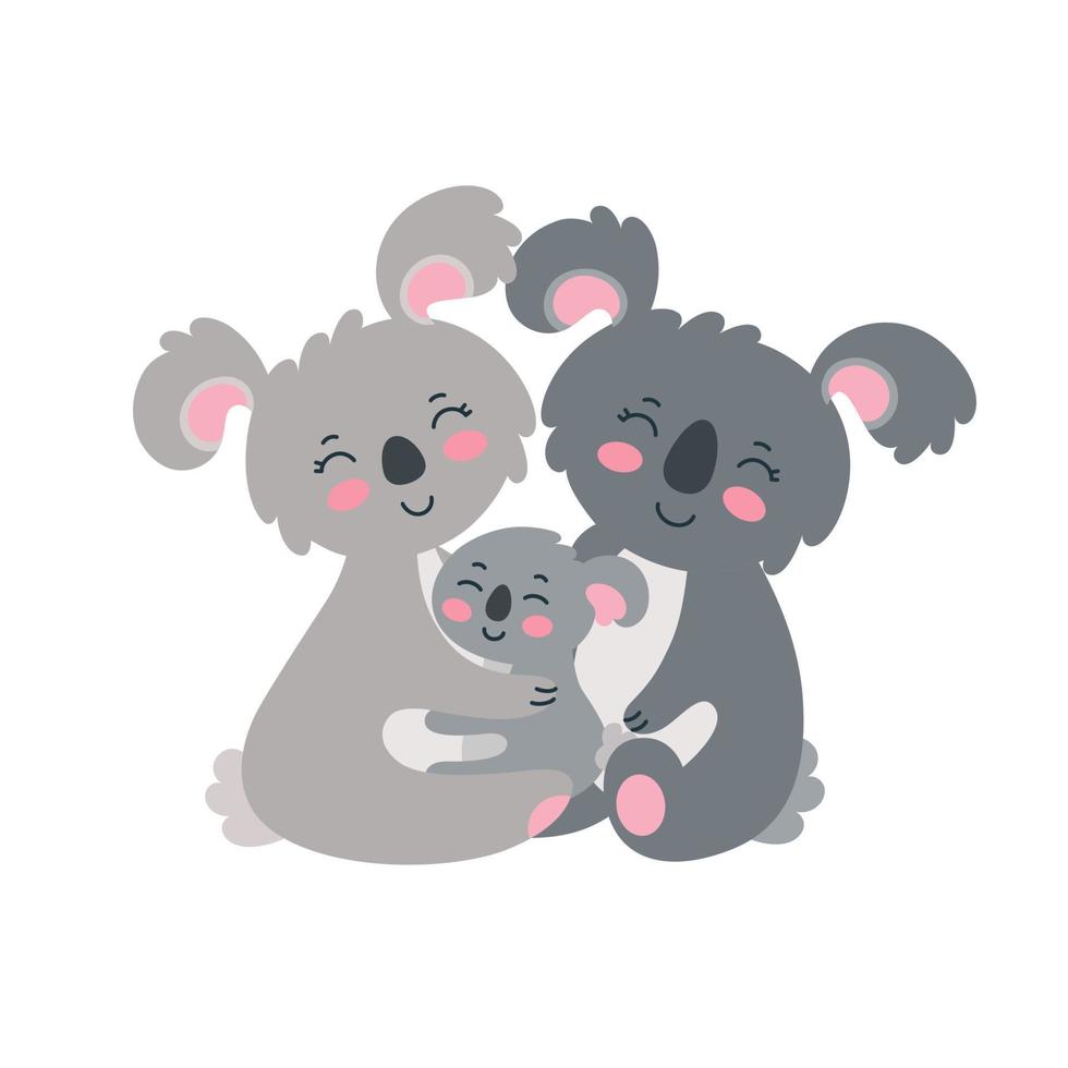 famille des koalas. parents étreignant leur enfant. illustration vectorielle dans un style plat vecteur