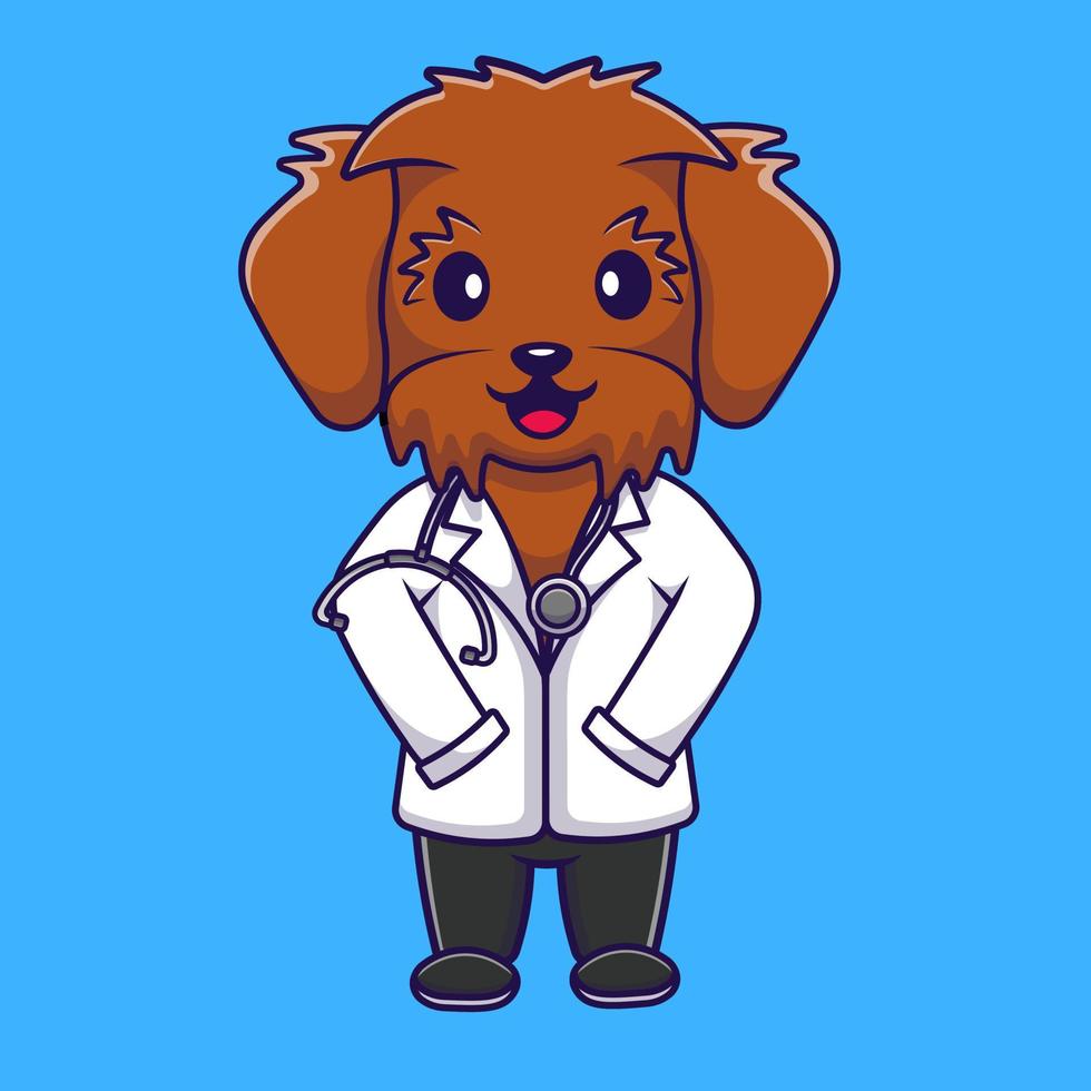 illustration d'icônes vectorielles de dessin animé mignon chien maltipoo médecin. concept de dessin animé plat. adapté à tout projet créatif. vecteur