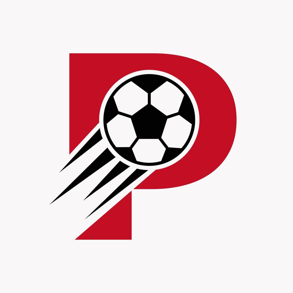 concept de logo de football lettre initiale p avec icône de football en mouvement. symbole de logo de football vecteur